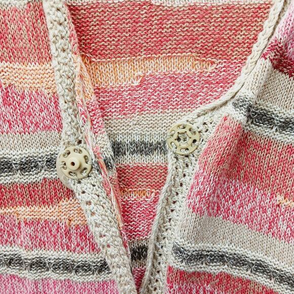 Sweater Cardigan Size 2X Lace Coral Beige Stripe Whimsycore Soft Girl Cozycore - Picture 4 of 8